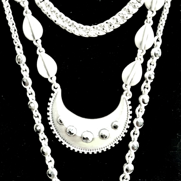 LUCKY BRAND SILVER TONE SEMIPRECIOUS ACCENTS MULTI CHAIN LAYERED NECKLACE - Picture 5 of 5